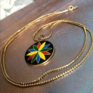 Vintage colorful. pendant necklace w/Monet chain